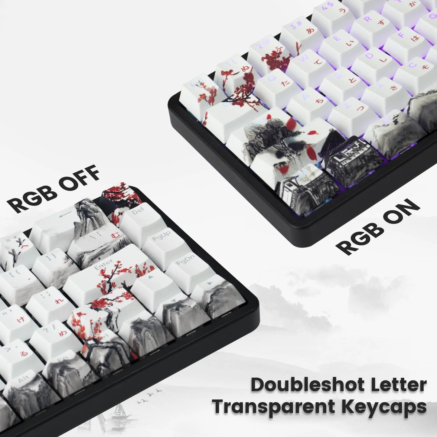 127 Keys Shine Through Plum Blossom Cherry Profile Keycap PBT Keycap Dye-Sub Cherry MX Switches For Gamer Mechanical Keyboard