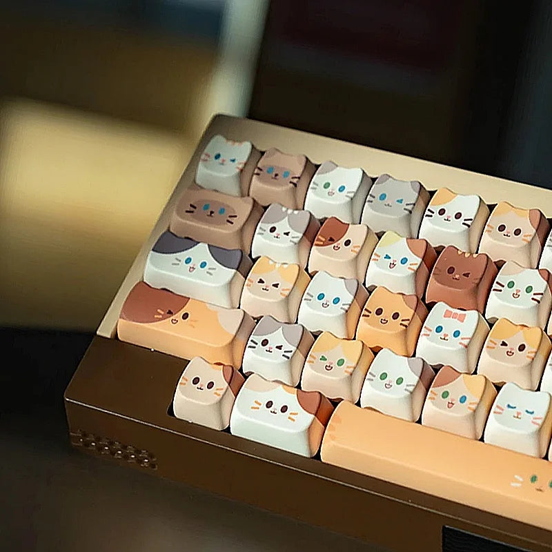 Cute Meow Keycaps Cat Head MAO Profile PBT Key Cap Dye Sublimation for MX Mechanical Keyboard KeyCap Keyboards Accessories