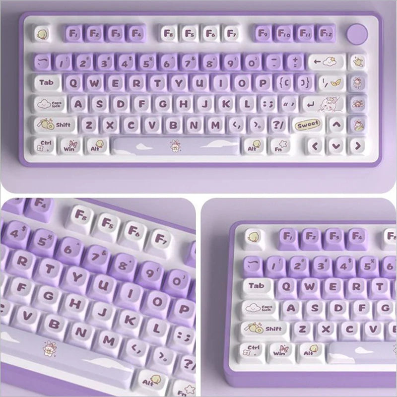 138 Keys Purple Rabbit Themed MOT Profile Keycaps Dye Sublimation PBT Keycaps for Cherry Gateron MX Switches Mechanical Keyboard