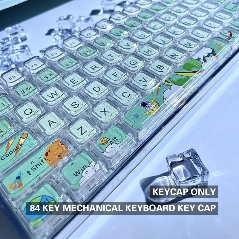 84 Key Astronaut Cartoon XDA Hight Keycap,Mechanical Keyboard Key Cap,Personality Cross Shaft Universal Transparent Key Cap