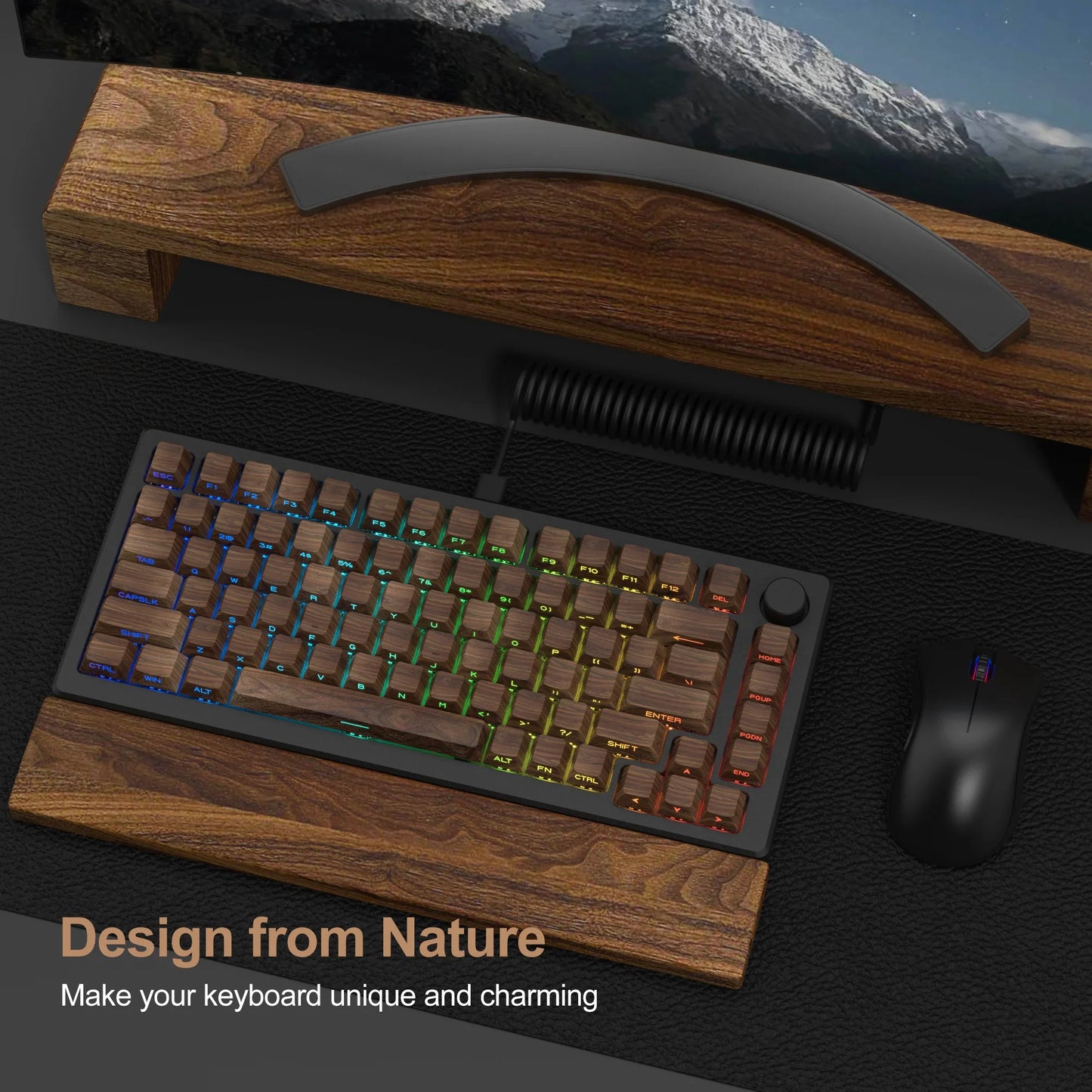 136 Keys Wooden Patten Side Print Backlit 5 Side Dye-Sub PBT Keycap RGB Cherry Profile For Cherry MX Gamer Mechanical Keyboard