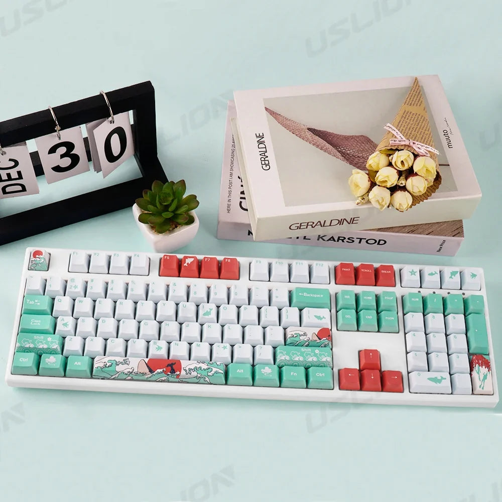 108 Keys OEM Profile Keycaps Coral Sea Theme PBT Five-side DYE Sublimation Key Caps for Gaming Mechanical Keyboard MX Switches