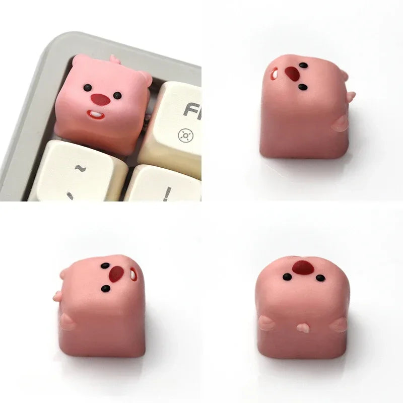 Cute 3D Beaver Keycaps Resin Creativity Cartoon Characters Mechanical Keyboard Accessories Kawaii Animal Pink Keycaps Girls