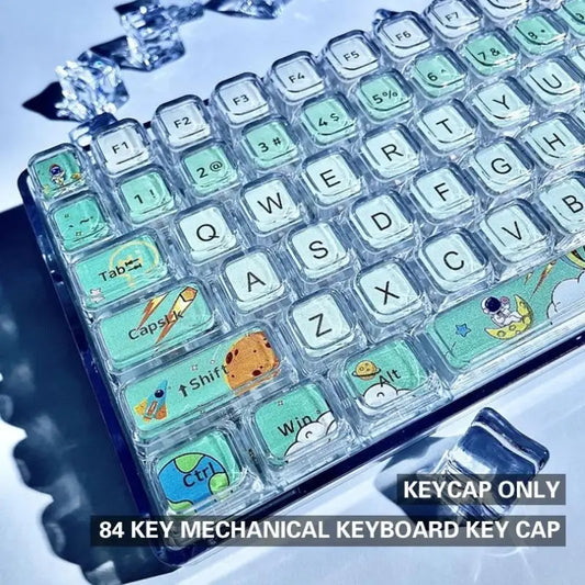 84 Key Astronaut Cartoon XDA Hight Keycap,Mechanical Keyboard Key Cap,Personality Cross Shaft Universal Transparent Key Cap