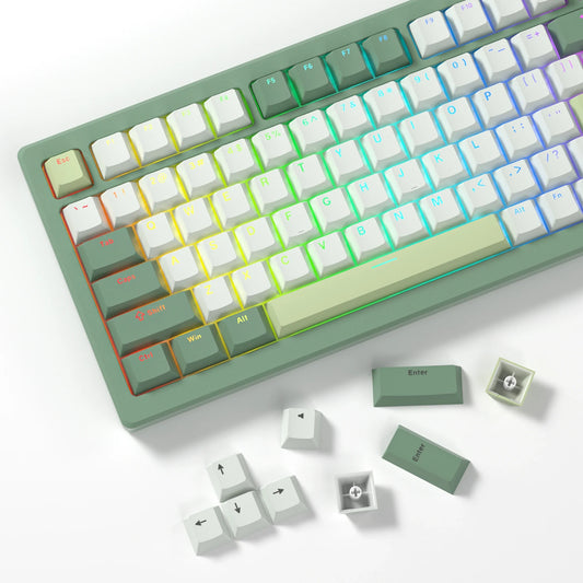 140 Keys Green White PBT Keycap RGB Shine Through Double Shot Keycaps Cherry Profile for MX Switches  Mechanical Gaming Keyboard