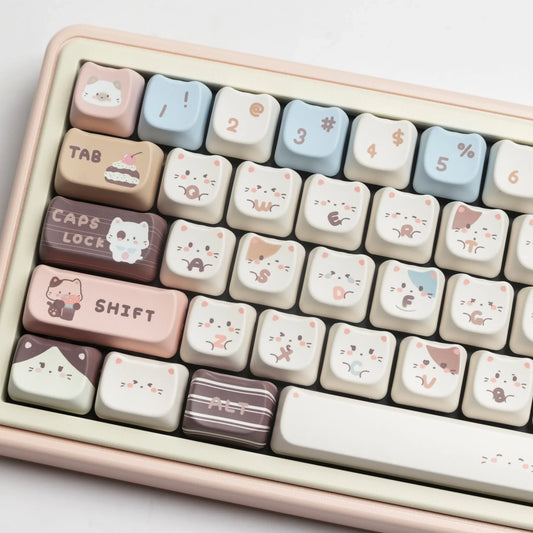 MAO Profile Sea Salt Cat PBT Dye Sub Keycaps Cute Cartoon Keycap For Mx Switch Mechanical Keyboard 6.25u 7u Space GMK67 Alice