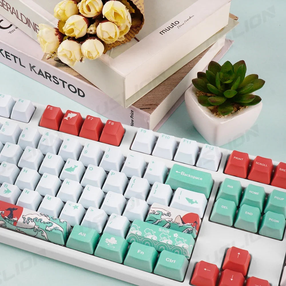 108 Keys OEM Profile Keycaps Coral Sea Theme PBT Five-side DYE Sublimation Key Caps for Gaming Mechanical Keyboard MX Switches