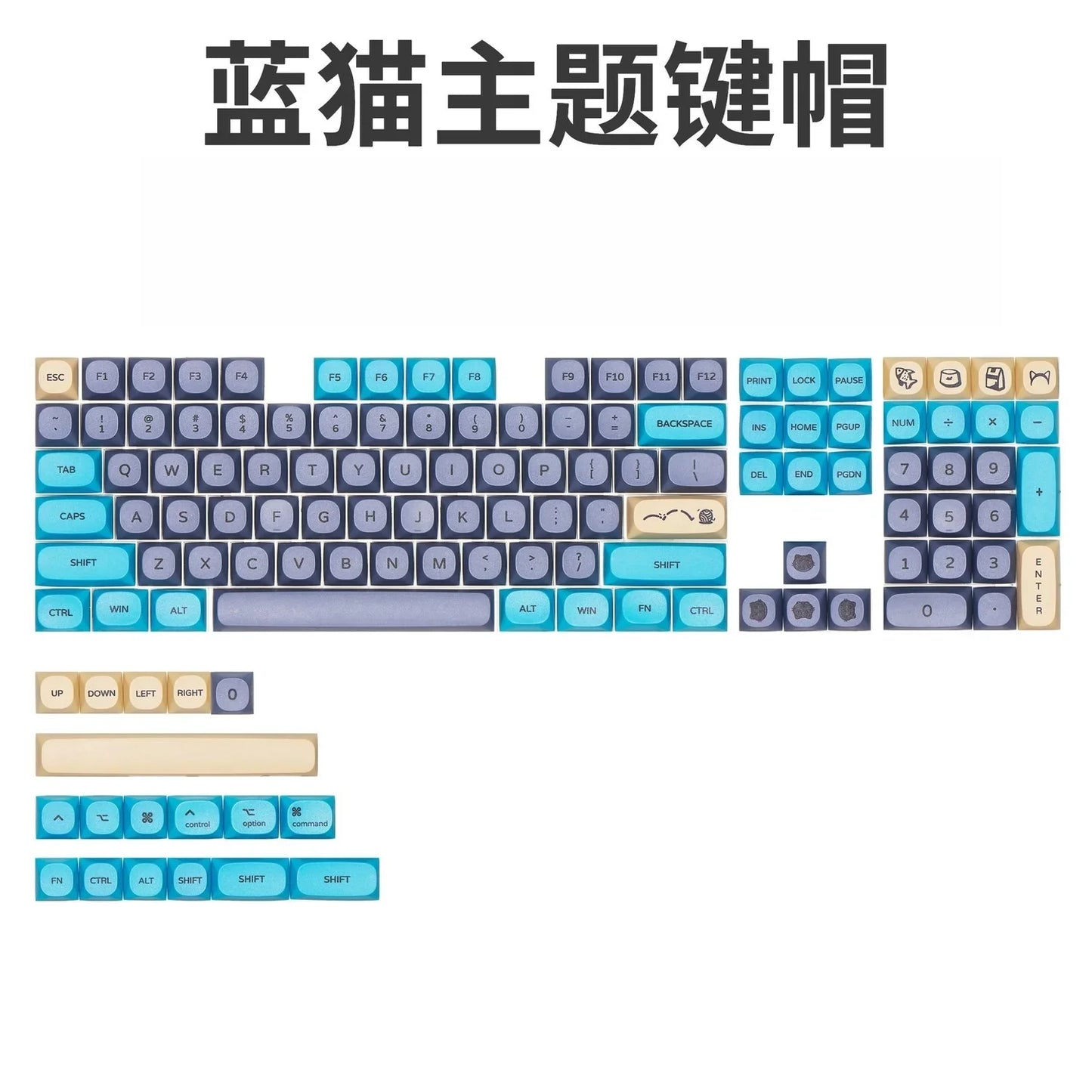 126 Keys MA Profile Keyboard Keycaps Blue Cat PBT Thermal Sublimation Mechanical Keyboard Cherry MX Keycap