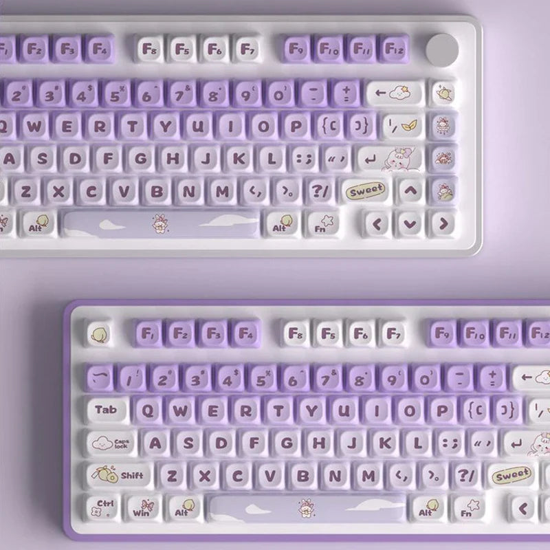 138 Keys Purple Rabbit Themed MOT Profile Keycaps Dye Sublimation PBT Keycaps for Cherry Gateron MX Switches Mechanical Keyboard