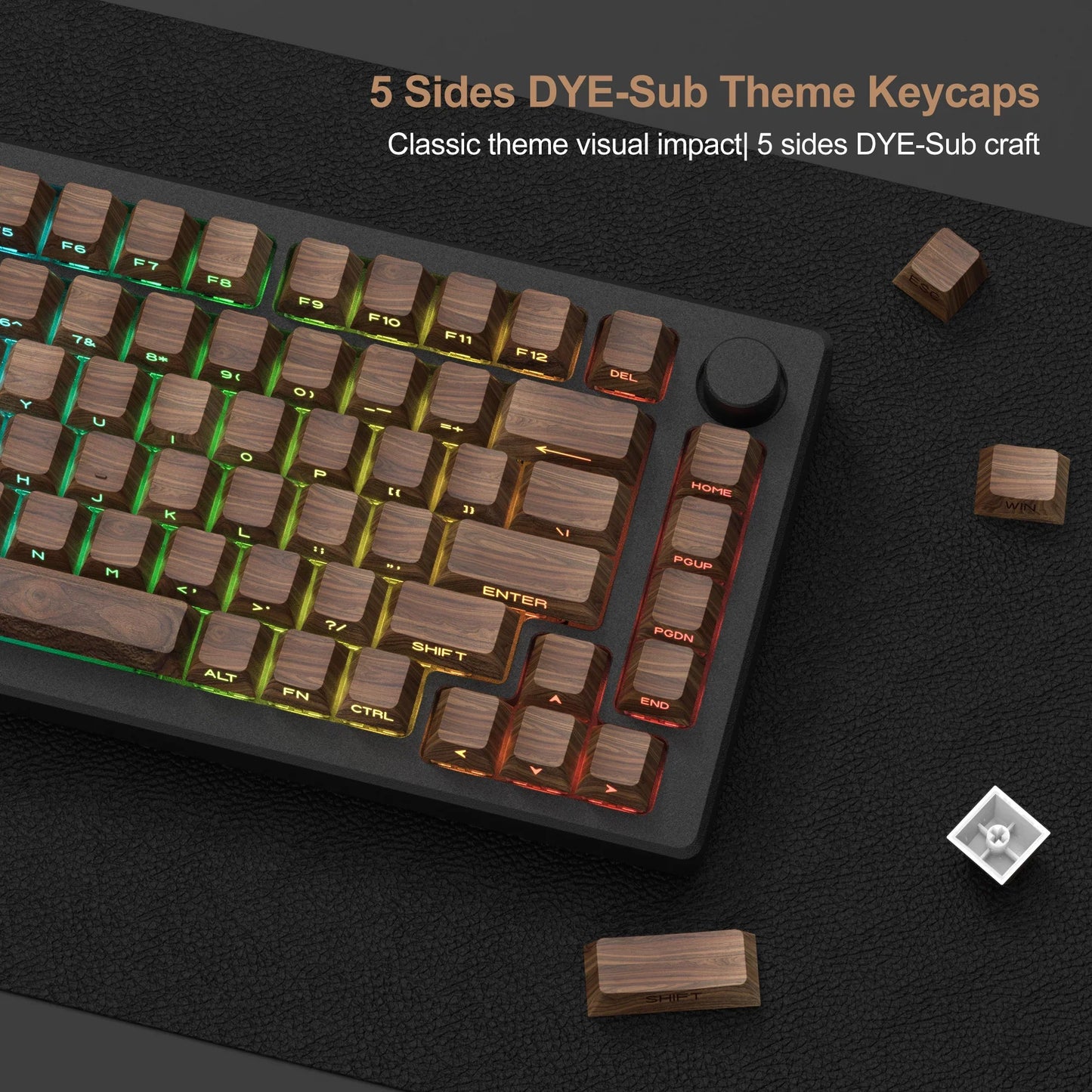 136 Keys Wooden Patten Side Print Backlit 5 Side Dye-Sub PBT Keycap RGB Cherry Profile For Cherry MX Gamer Mechanical Keyboard