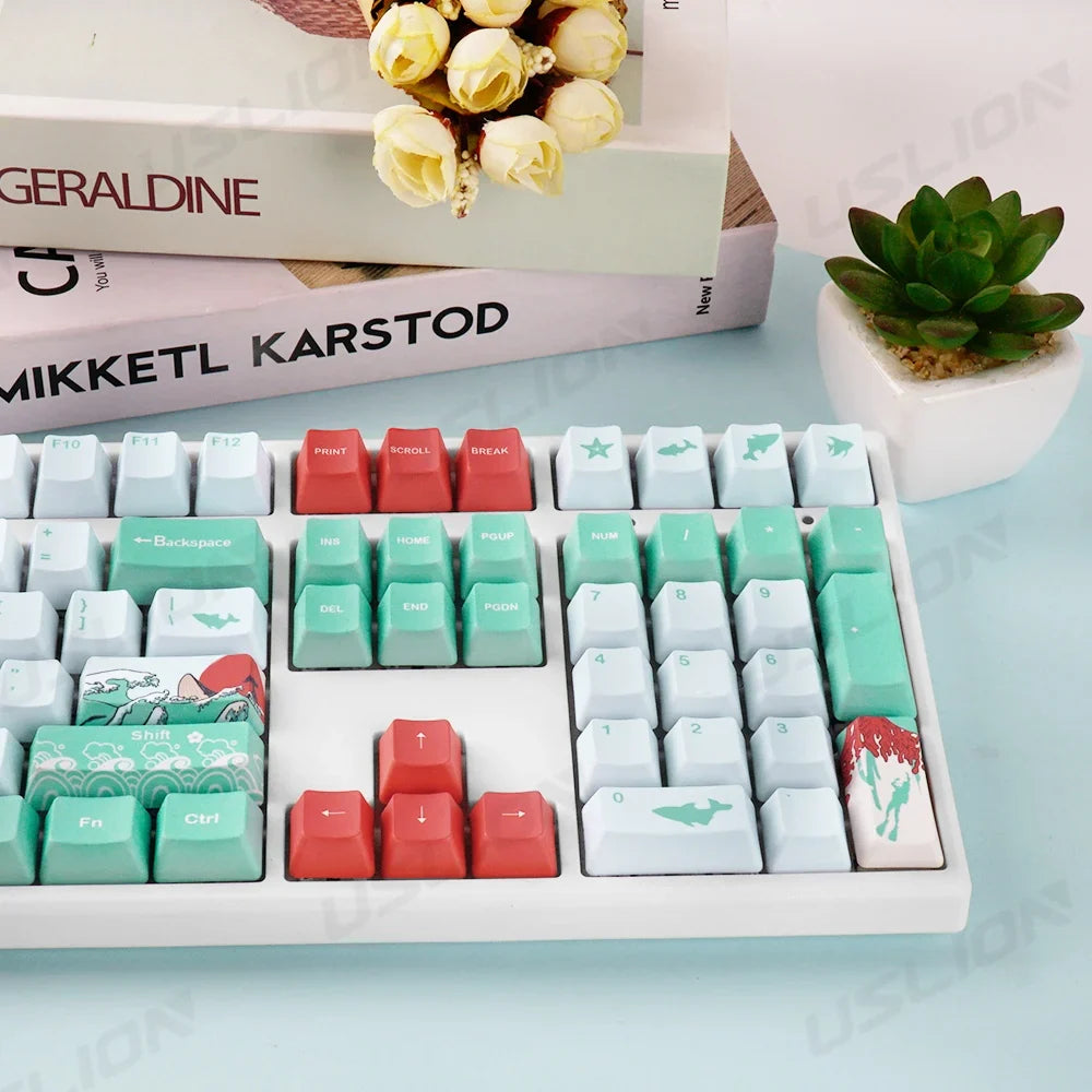 108 Keys OEM Profile Keycaps Coral Sea Theme PBT Five-side DYE Sublimation Key Caps for Gaming Mechanical Keyboard MX Switches