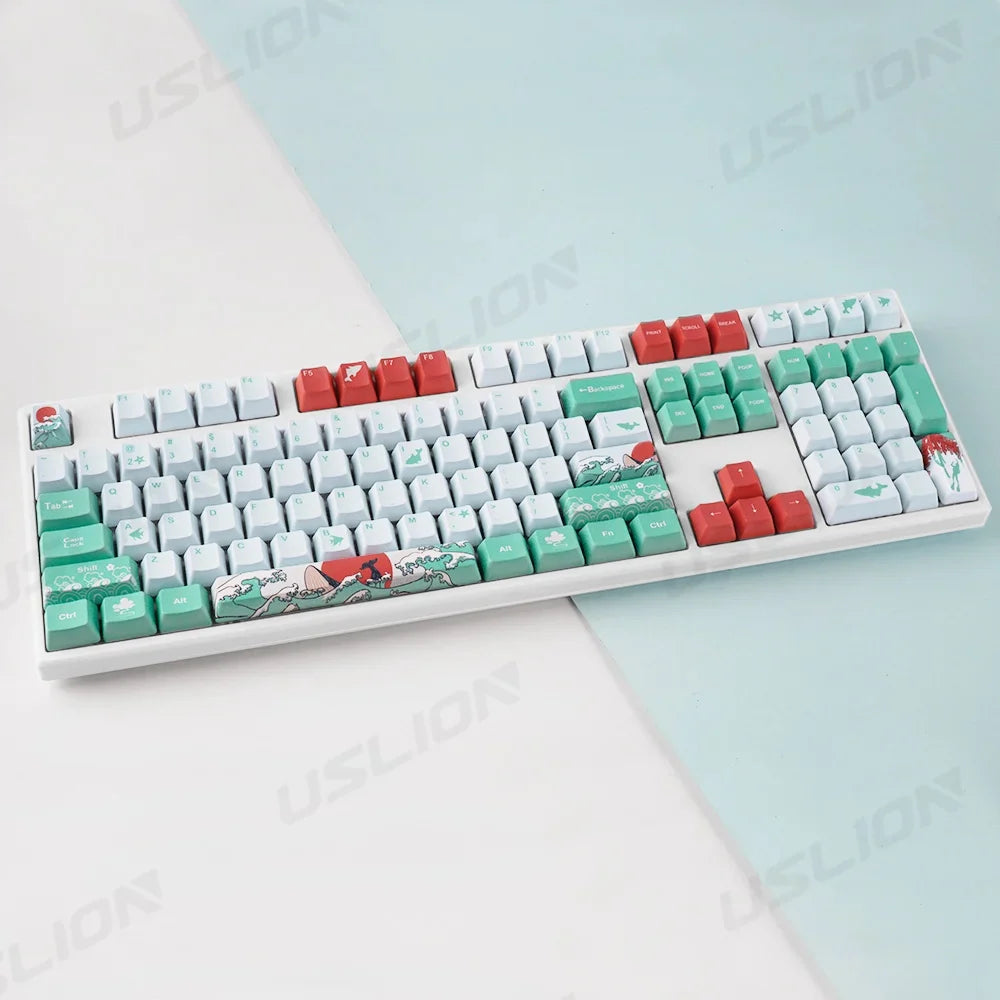 108 Keys OEM Profile Keycaps Coral Sea Theme PBT Five-side DYE Sublimation Key Caps for Gaming Mechanical Keyboard MX Switches