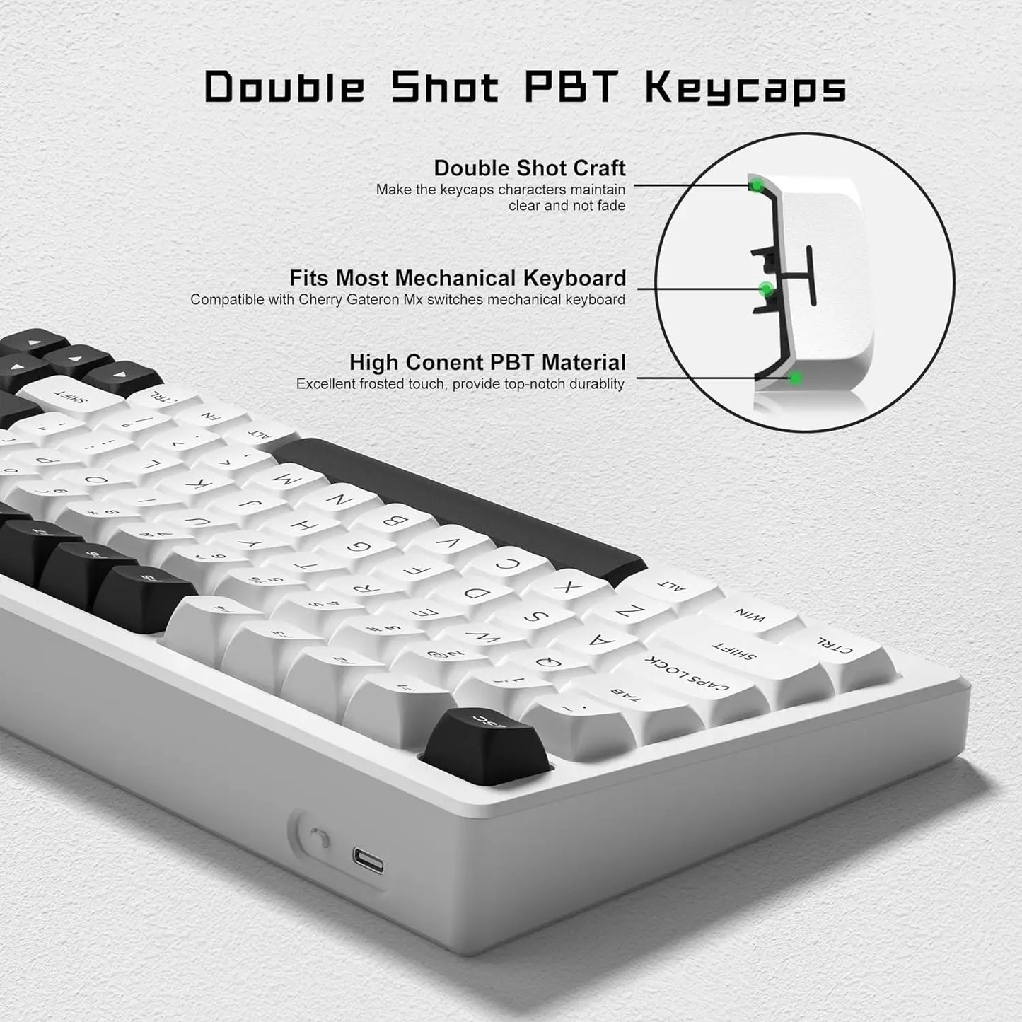 ISA Profile Black on White PBT Keyboard Keycaps 189 Keys Double Shot Keycaps for Gateron Cherry MX Switches Mechanical Keyboard