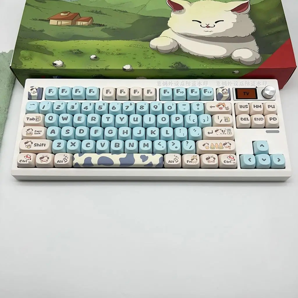 키캡 K142 Cute Big Character Cow Key Cap,Office PBT Thermal Sublimation MOA Highly Keycaps,Cartoon Ranch Theme Gaming Key Cap