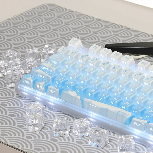 Korean Glacier Side-Engraved Translucent Keycaps OEM PBT Sublimation 122-Key DIY Fresh Gradient Blue White KR/korean Keycaps