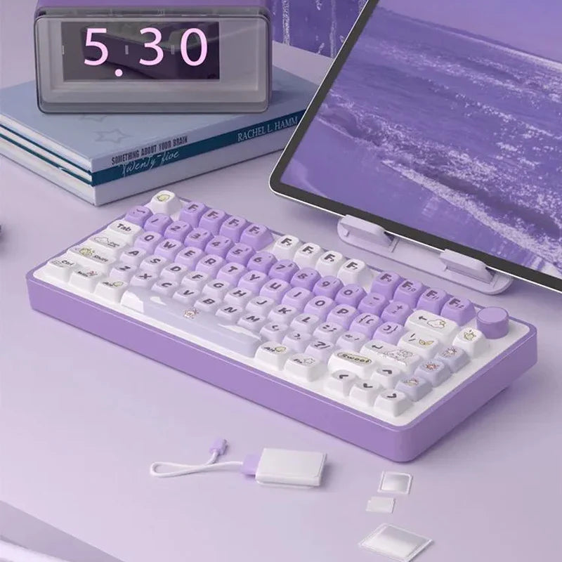 138 Keys Purple Rabbit Themed MOT Profile Keycaps Dye Sublimation PBT Keycaps for Cherry Gateron MX Switches Mechanical Keyboard