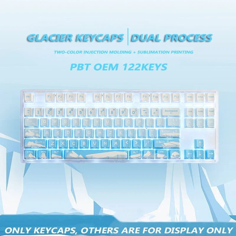 Korean Glacier Side-Engraved Translucent Keycaps OEM PBT Sublimation 122-Key DIY Fresh Gradient Blue White KR/korean Keycaps