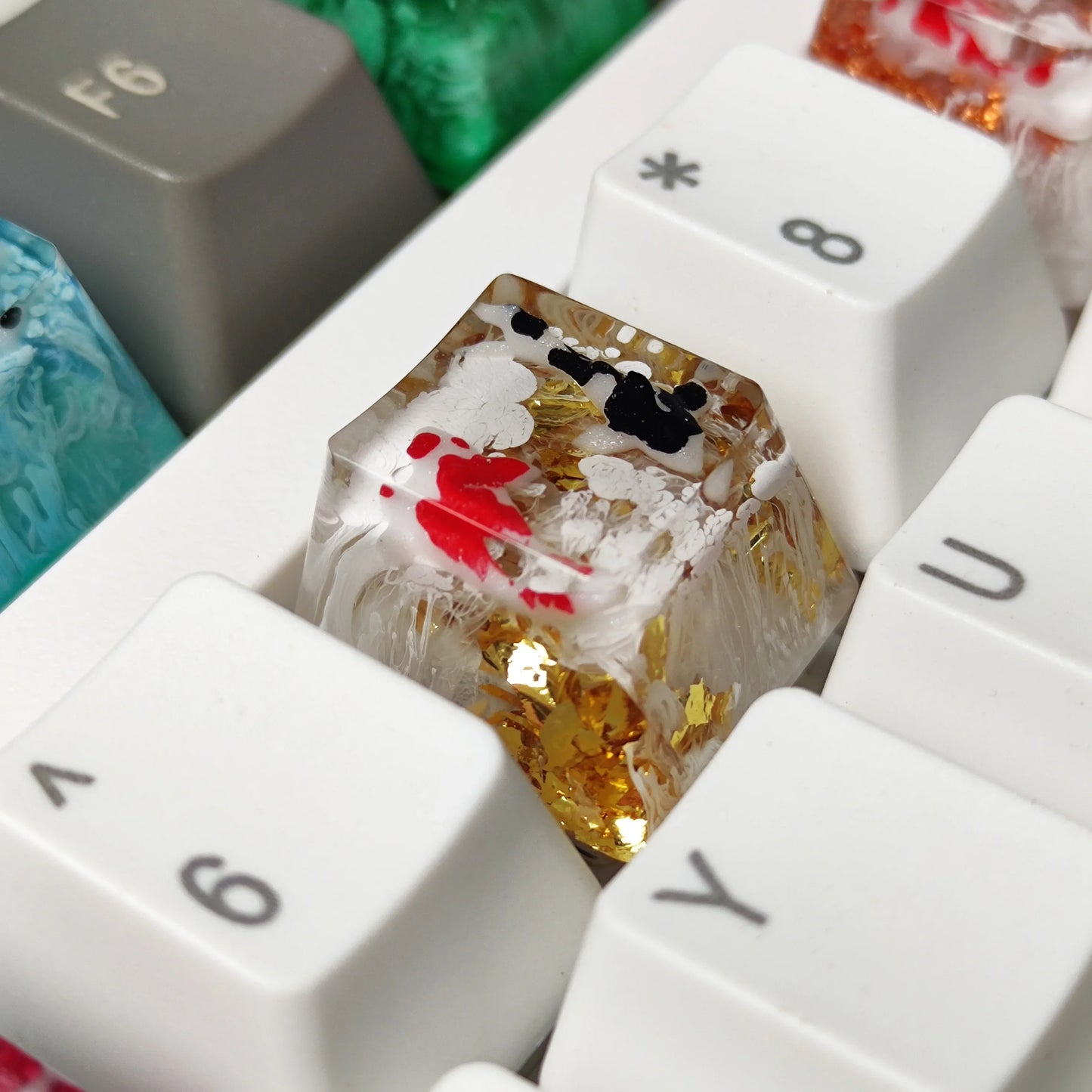 Handmade Keycaps Custom Scenery Koi 1U Resin Keycaps For Cherry Mx Switch Gamer Mechanical Backlit Keyboard Replace RGB Keycaps