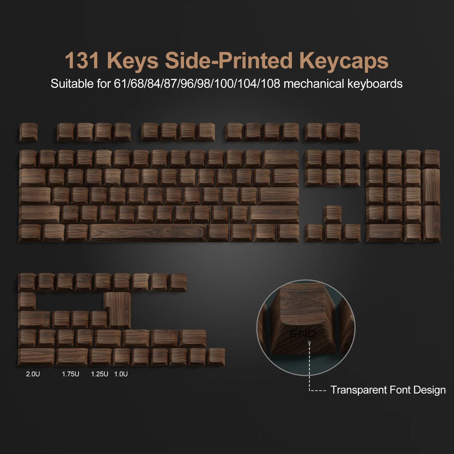 136 Keys Wooden Patten Side Print Backlit 5 Side Dye-Sub PBT Keycap RGB Cherry Profile For Cherry MX Gamer Mechanical Keyboard