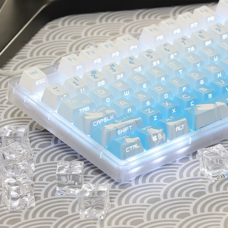 Korean Glacier Side-Engraved Translucent Keycaps OEM PBT Sublimation 122-Key DIY Fresh Gradient Blue White KR/korean Keycaps