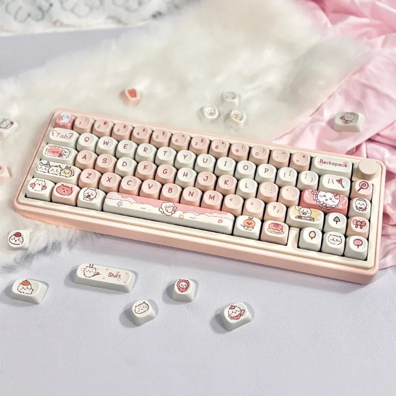 MiFuny Cat Keycaps Set MOA Profile Anime Keycaps Kawaii Dye Sublimation Keycaps for Mechanical Keyboard Accessories Girl Gift