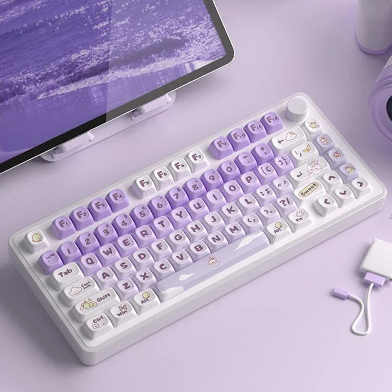 138 Keys Purple Rabbit Themed MOT Profile Keycaps Dye Sublimation PBT Keycaps for Cherry Gateron MX Switches Mechanical Keyboard