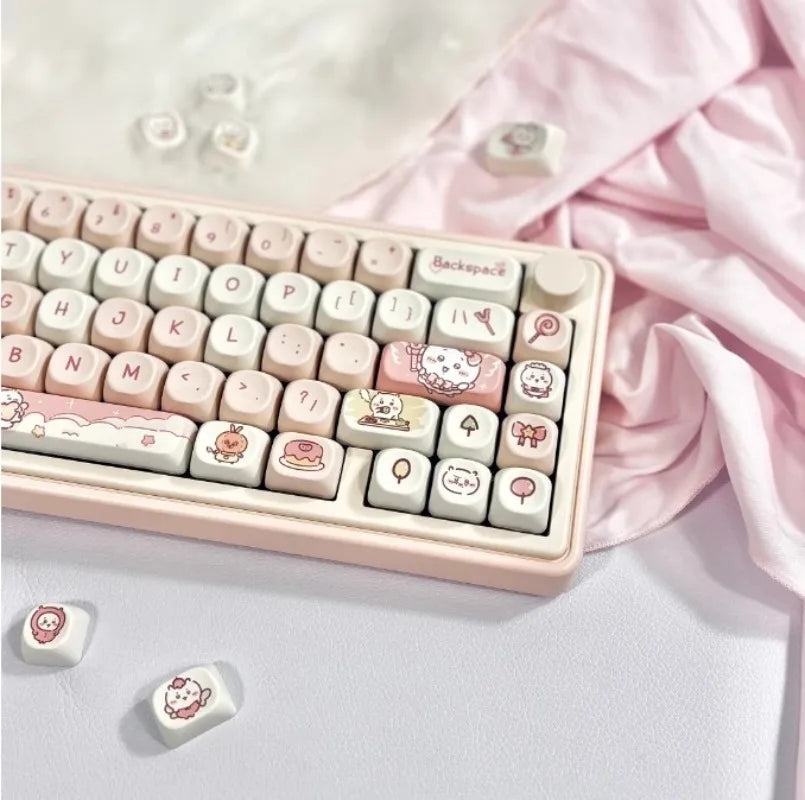 MiFuny Cat Keycaps Set MOA Profile Anime Keycaps Kawaii Dye Sublimation Keycaps for Mechanical Keyboard Accessories Girl Gift