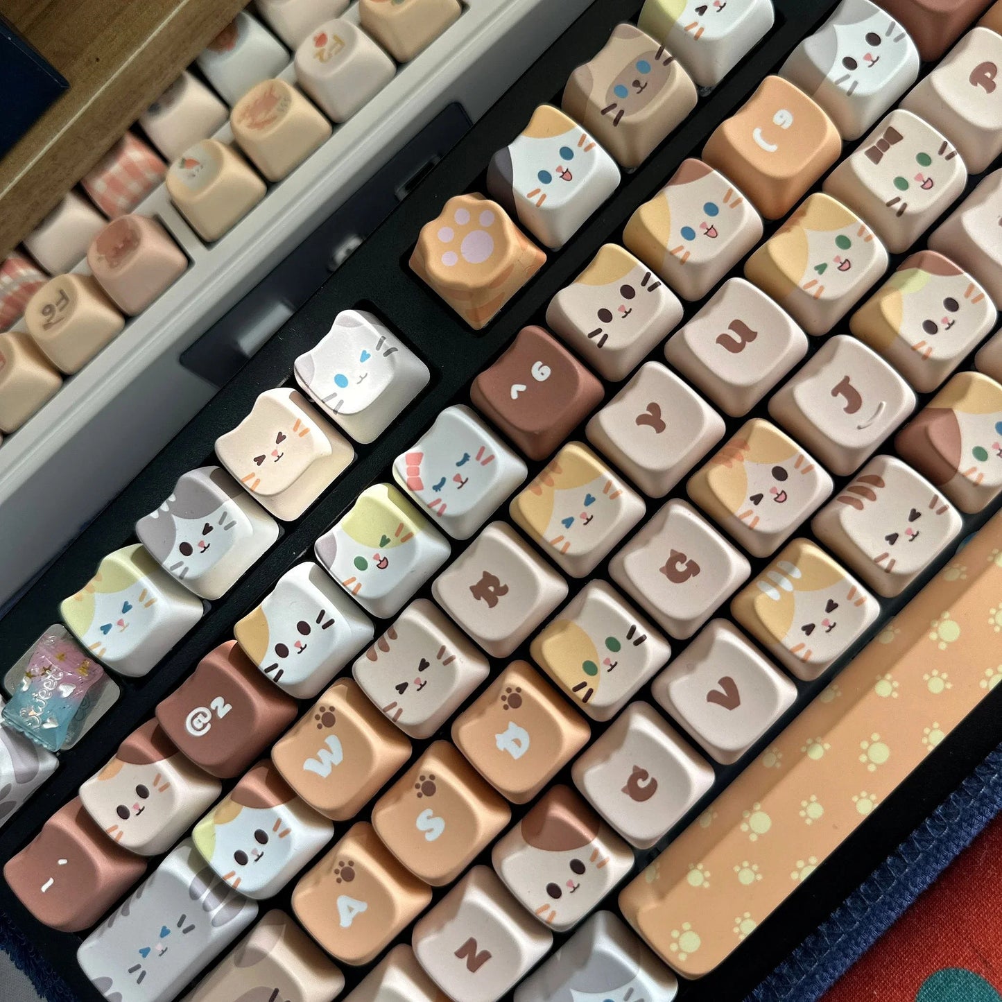 Cute Meow Keycaps Cat Head MAO Profile PBT Key Cap Dye Sublimation for MX Mechanical Keyboard KeyCap Keyboards Accessories