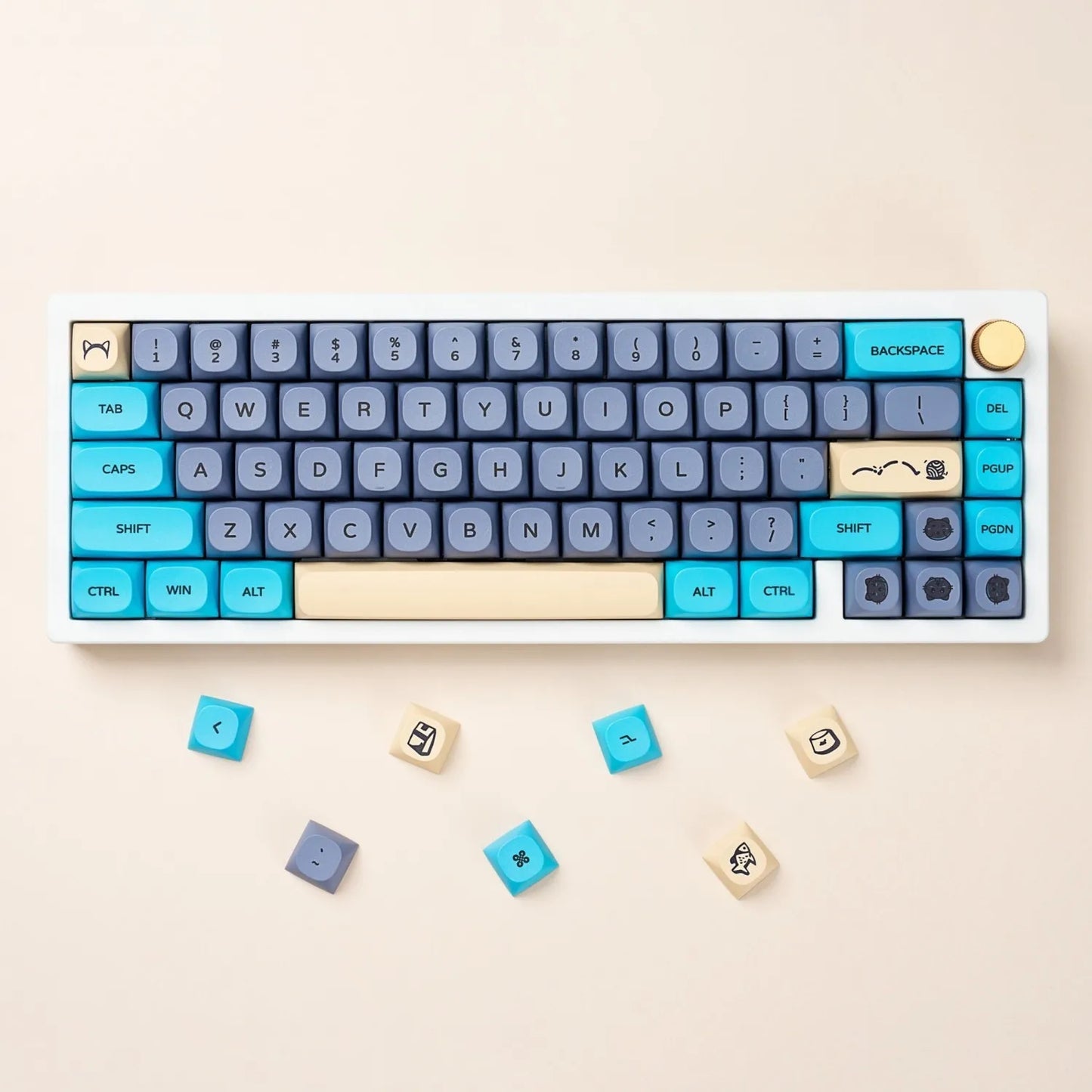 126 Keys MA Profile Keyboard Keycaps Blue Cat PBT Thermal Sublimation Mechanical Keyboard Cherry MX Keycap