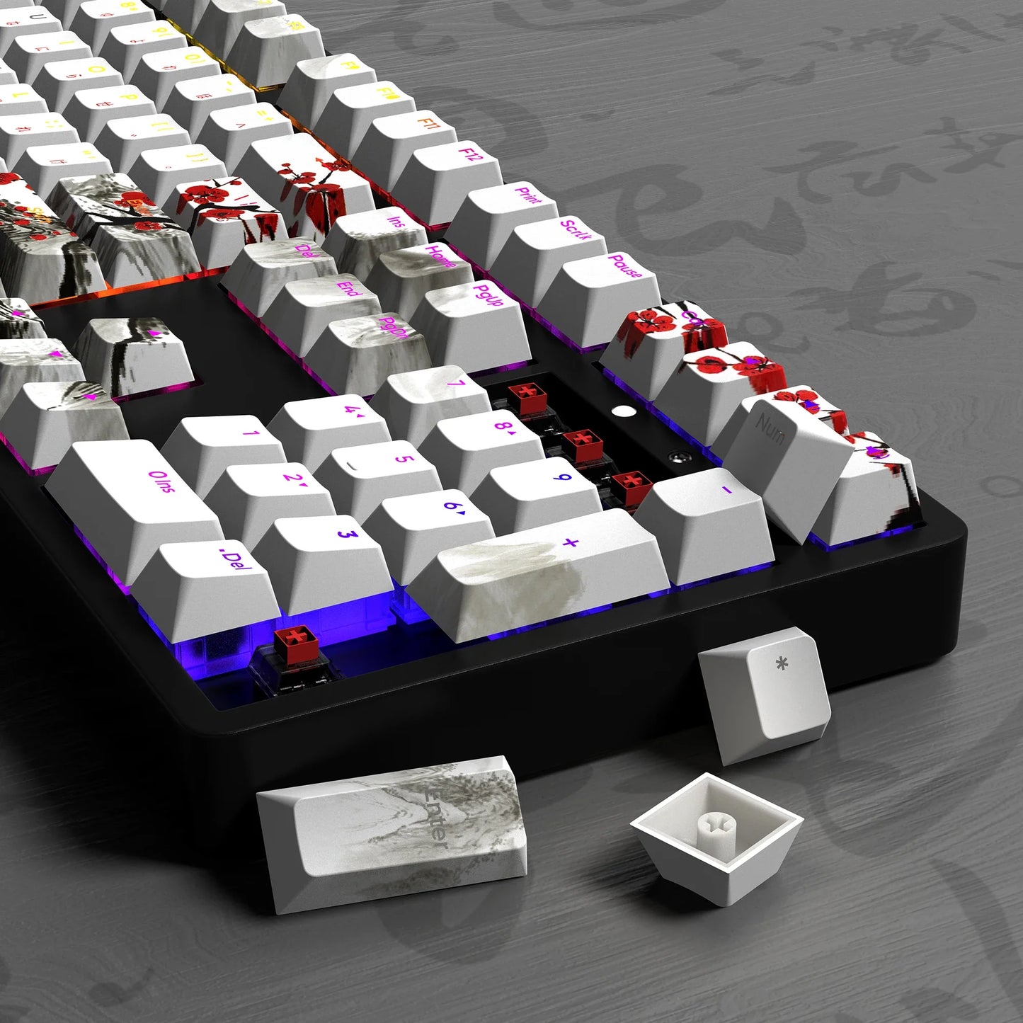 Plum blossom Double Shot Keycaps PBT Cherry Profile Backlit Keycap For GMK67/68/75/87/980/104 Mechanical Gaming Keyboard Caps