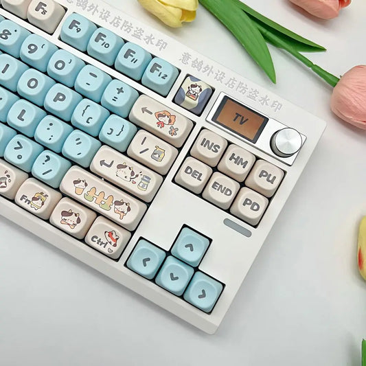 키캡 K142 Cute Big Character Cow Key Cap,Office PBT Thermal Sublimation MOA Highly Keycaps,Cartoon Ranch Theme Gaming Key Cap