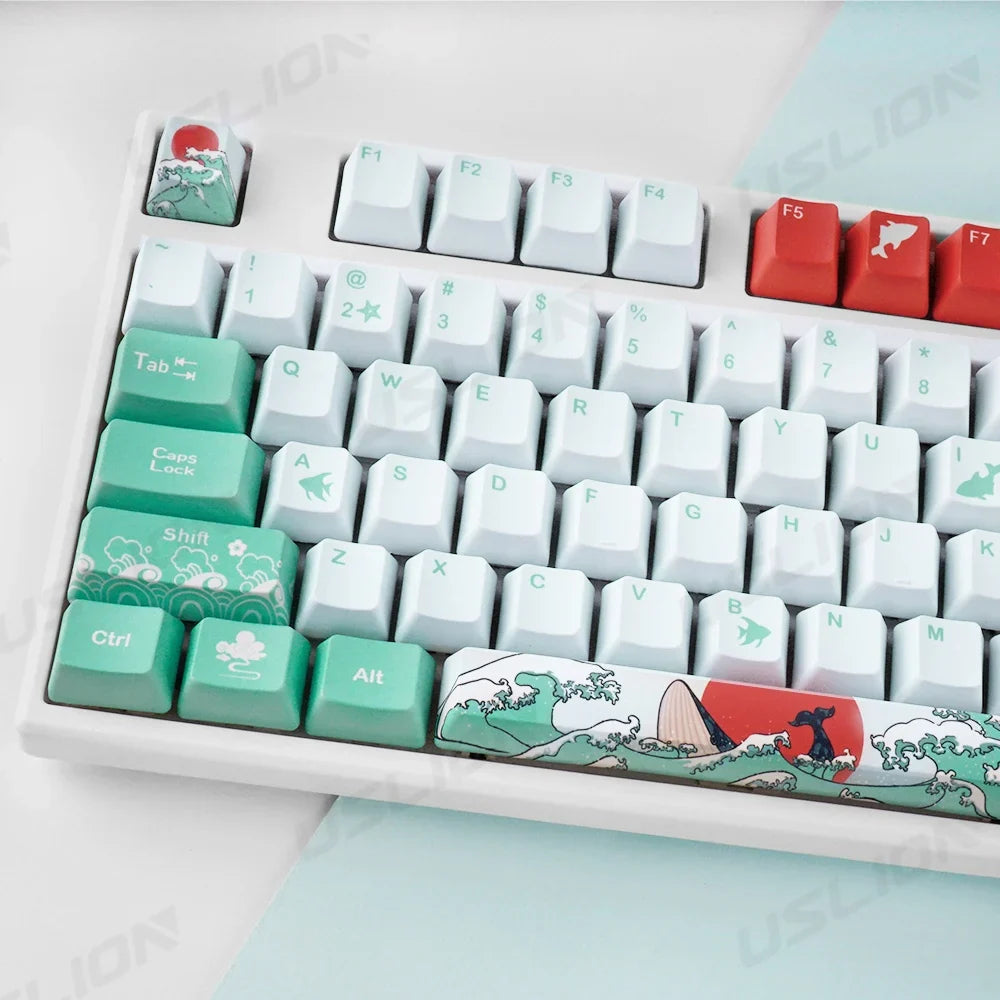 108 Keys OEM Profile Keycaps Coral Sea Theme PBT Five-side DYE Sublimation Key Caps for Gaming Mechanical Keyboard MX Switches